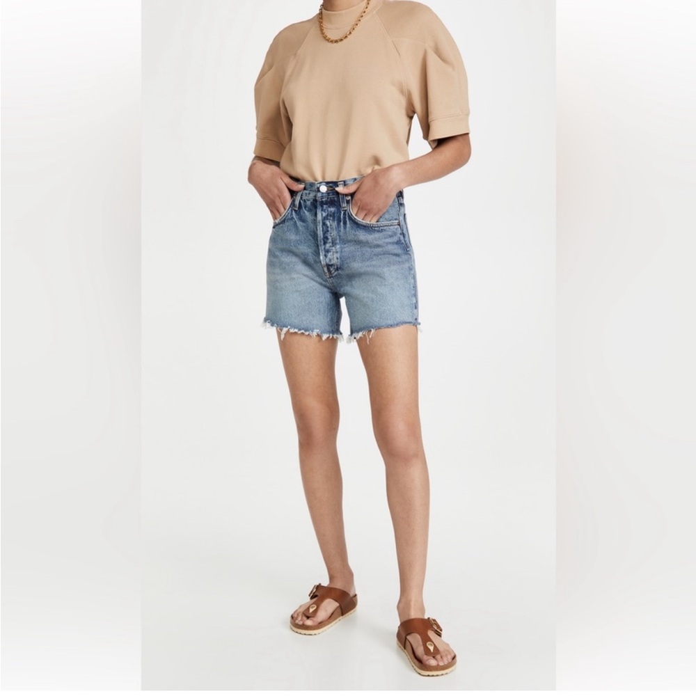 • AGOLDE • Women’s Riley Jean Shorts Blue Raw Hem
25